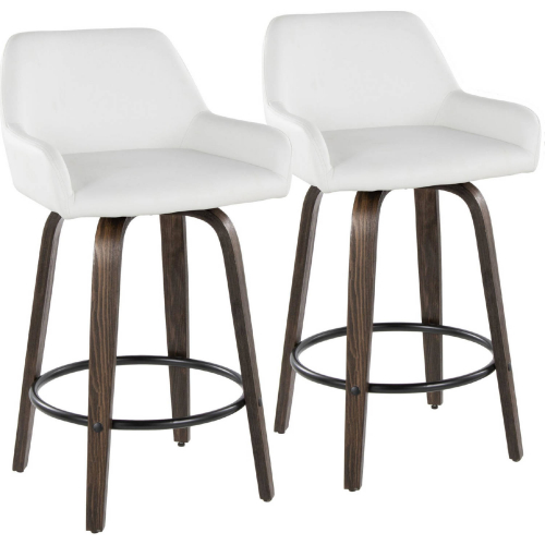 Daniella 26" Swivel Counter Stool in Walnut Glazed Wood & White Leatherette (Set of 2)